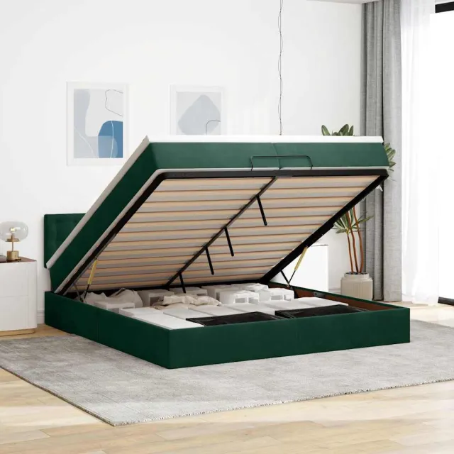 vidaXL Ottoman bed met matras 200x200 cm fluweel donkergroen groen