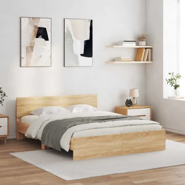 vidaXL Bedframe met hoofdeinde en LED sonoma eikenkleurig 150x200 cm