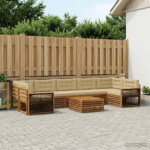 vidaXL Buiten bankenset 8 st 7-zits Natuurlijk en Beige