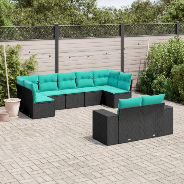 vidaXL 9-delige tuinbankset met kussens van zwart polyrotan, foto 2