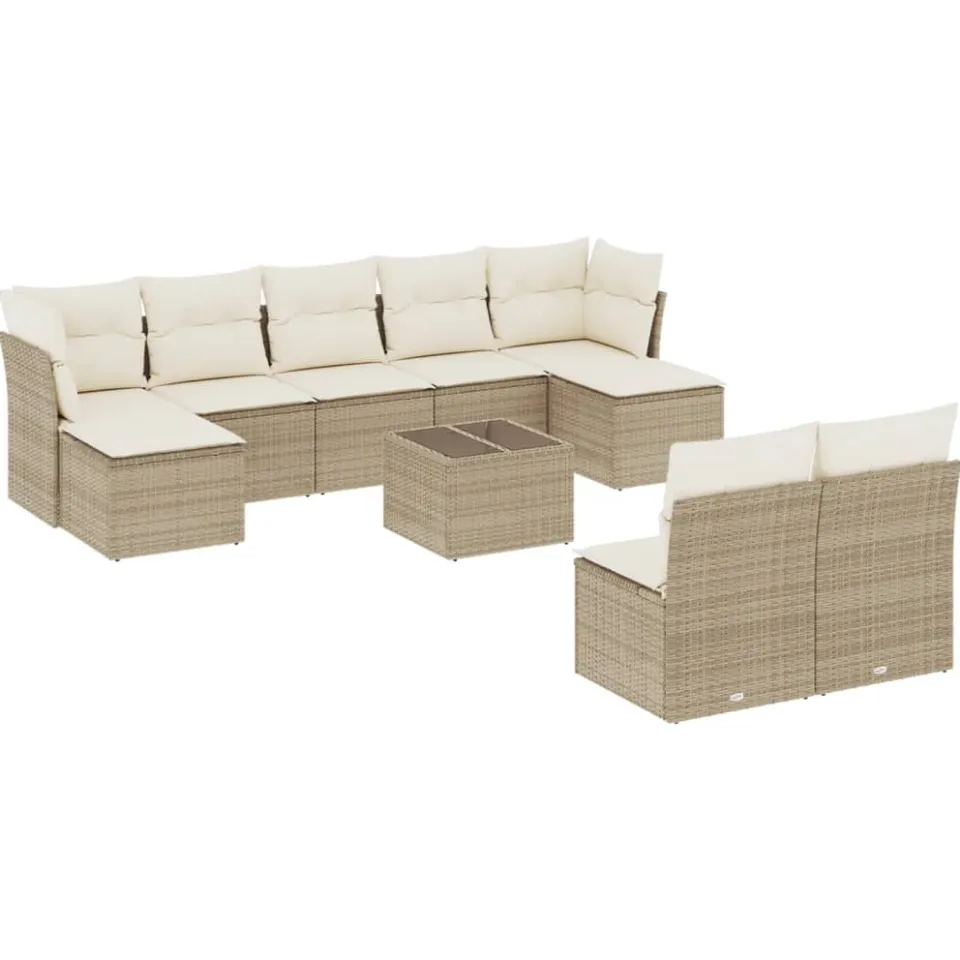vidaXL 10-delige Loungeset met kussens poly rattan beige, foto 3