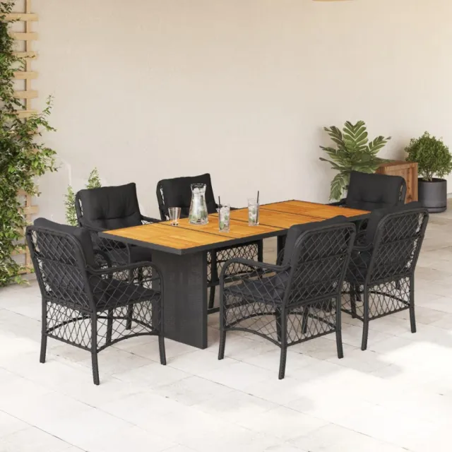 vidaXL 7-delige Tuinset met kussens poly rattan zwart, foto 2