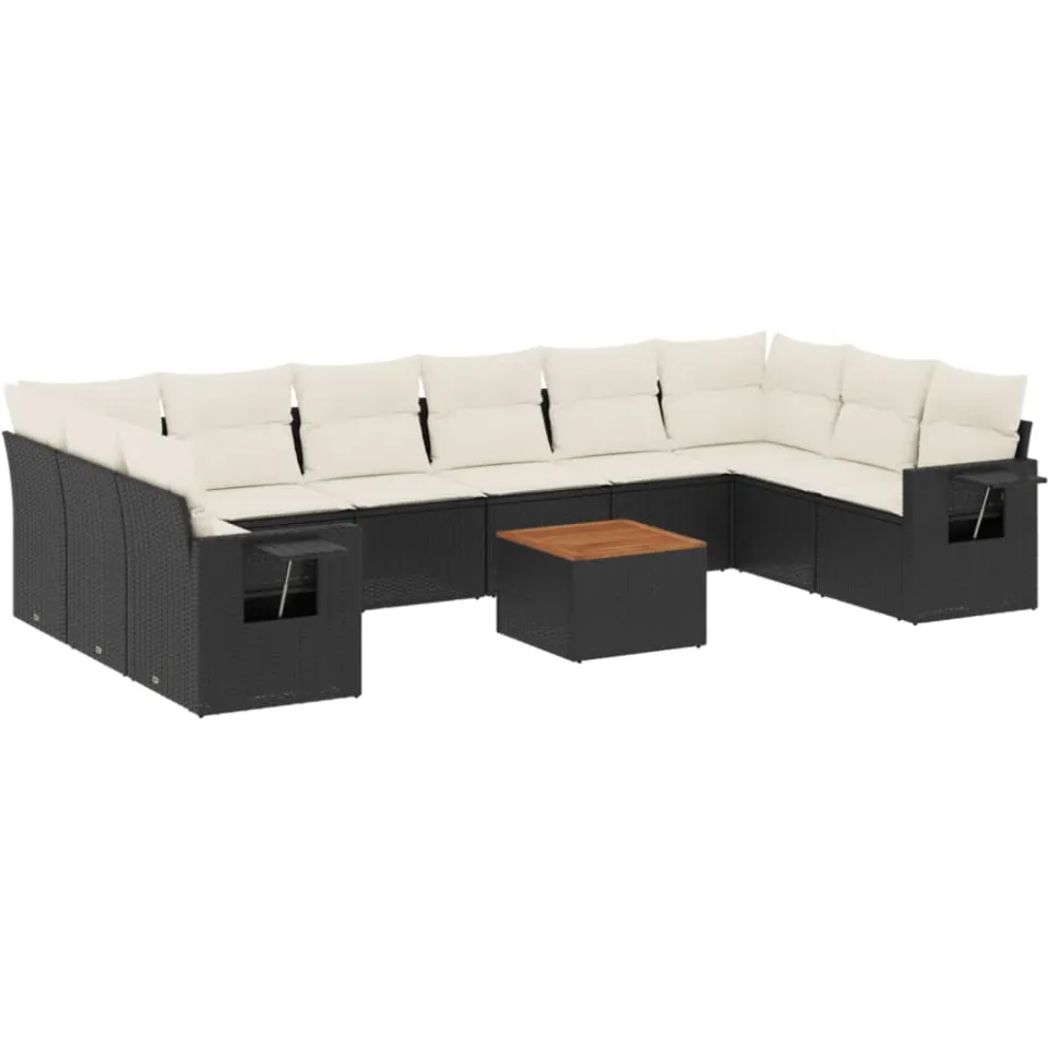 vidaXL 11-delige Loungeset met kussens poly rattan zwart