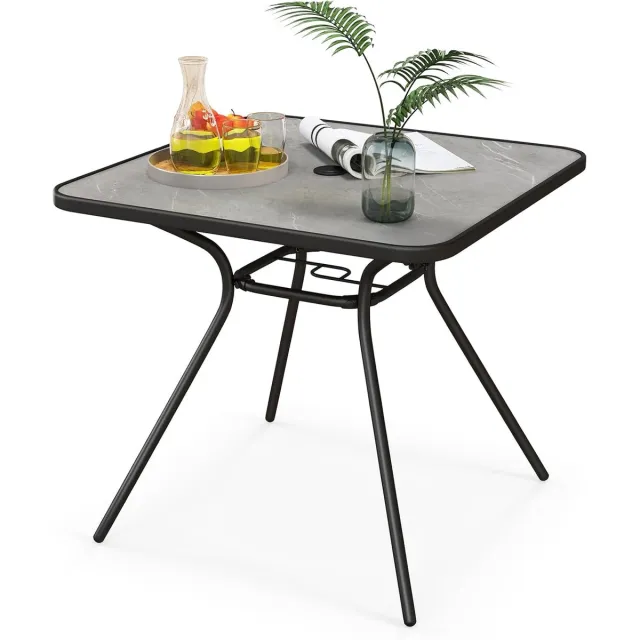 KOMFOTTEU Tuintafel met metalen frame, terrastafel met 42 mm schermgat, stabiele metalen tafel met antislip poten, voor tuin, terras en balkon, belastbaar tot 100 kg (tafel) Zwart