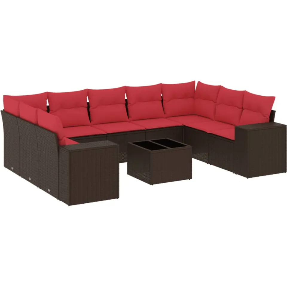 vidaXL 10-delige tuinbankset met kussens, bruin polyrotan, foto 3