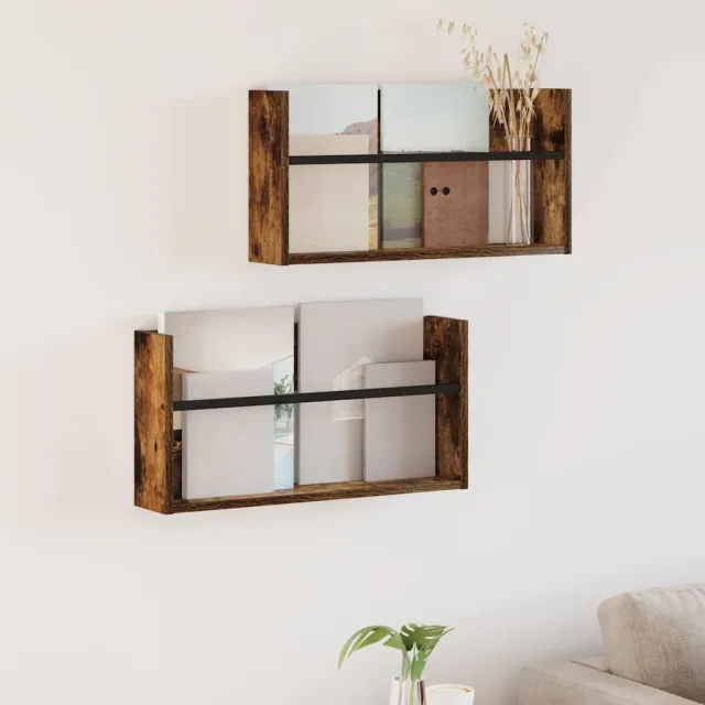 vidaXL Tijdschrift Rek 2 st Gerookt eiken 60 x 12 x 30 cm Bewerkt hout, foto 2