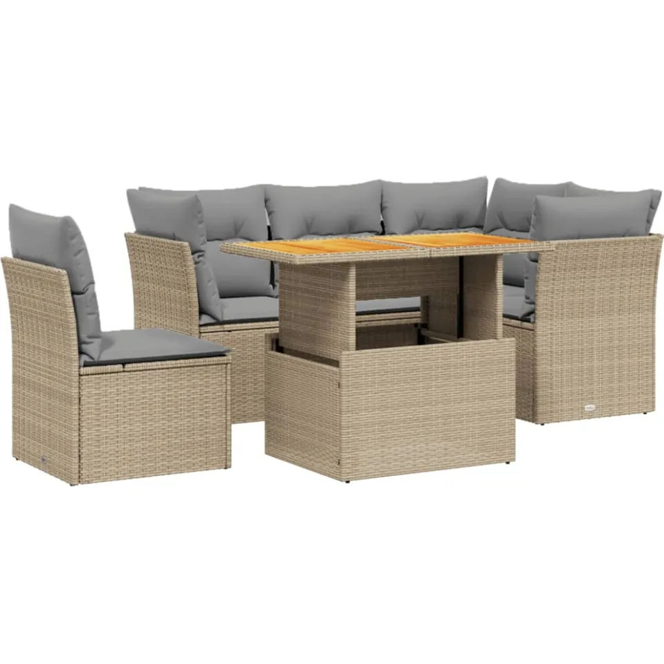 vidaXL 5-delige Loungeset met kussens poly rattan beige, foto 3