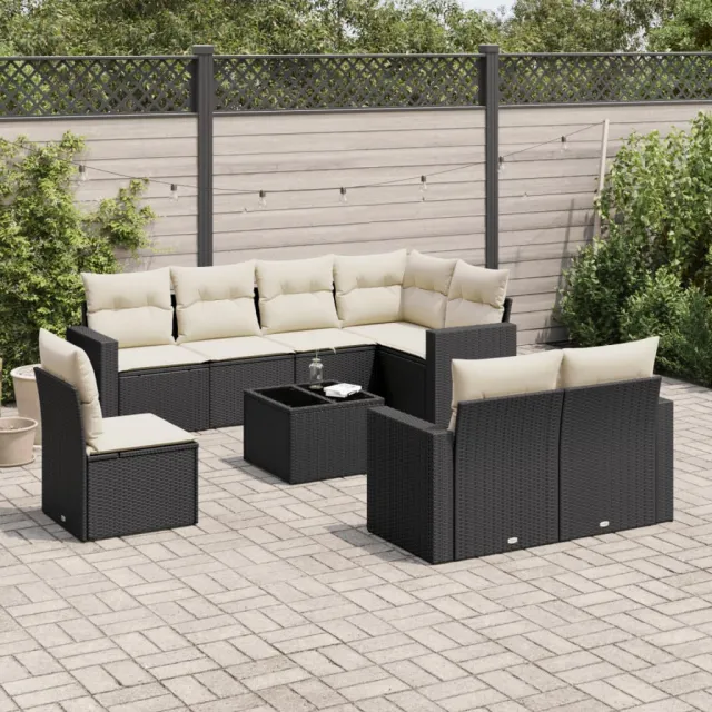 vidaXL 9-delige Loungeset met kussens poly rattan zwart, foto 2