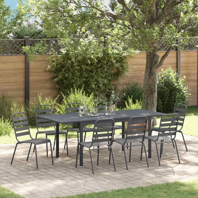 vidaXL Tuin eettafelset 9 st Antraciet Poedercoating staal, foto 2