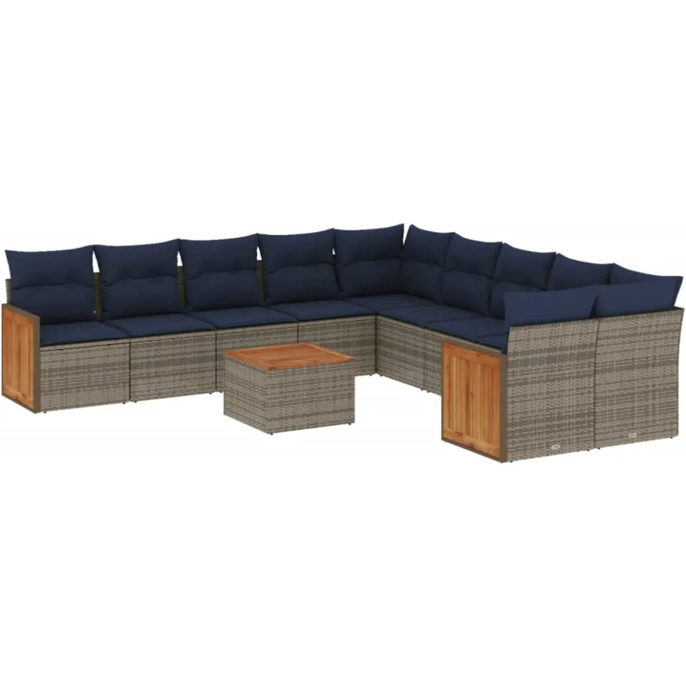vidaXL 11-delige tuinbankset met kussens, grijs polyrotan, foto 3