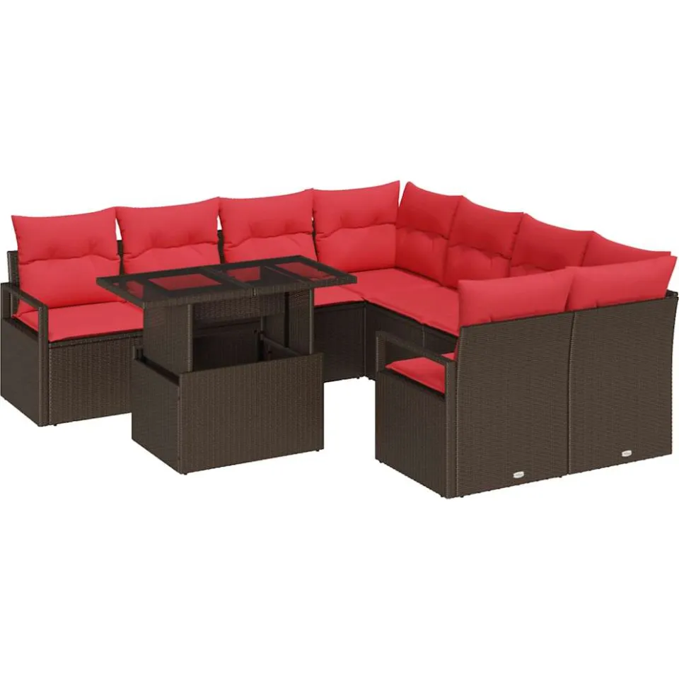 vidaXL Tuin Sofa Set 9 st Bruin Poly riet