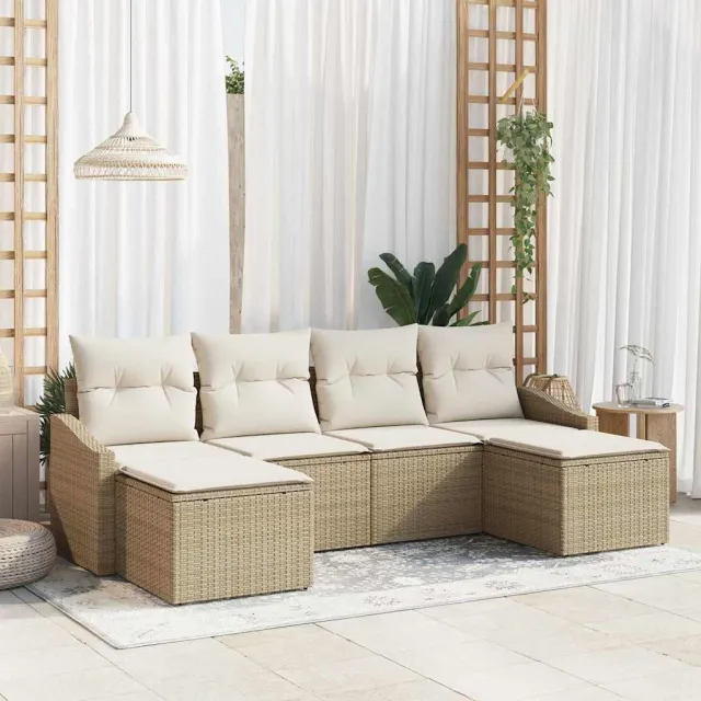 vidaXL Tuin Eetset 6 st Beige en Crème poly rattan