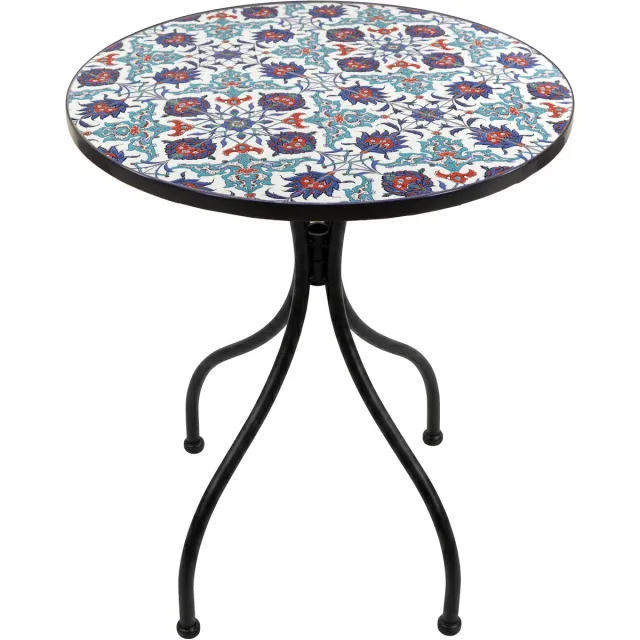 Axi Amélie Bistro Tafel - Helderblauw – Metalen tuintafel – Rond – 60 x 60 x 75 cm - Mozaïeklook – Ingelegd met keramische tegels – Voor tuin, terras en balkon