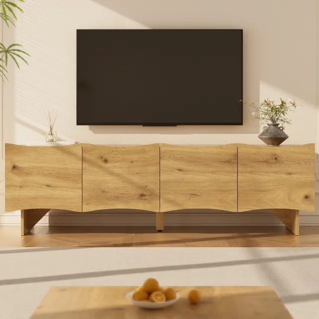 REDOM TV-Meubel - Golffront En Kabeldoorvoer - Modern - Voor Woonkamer - Spaanplaat - Naturel - 155 X 36 X 47 Cm