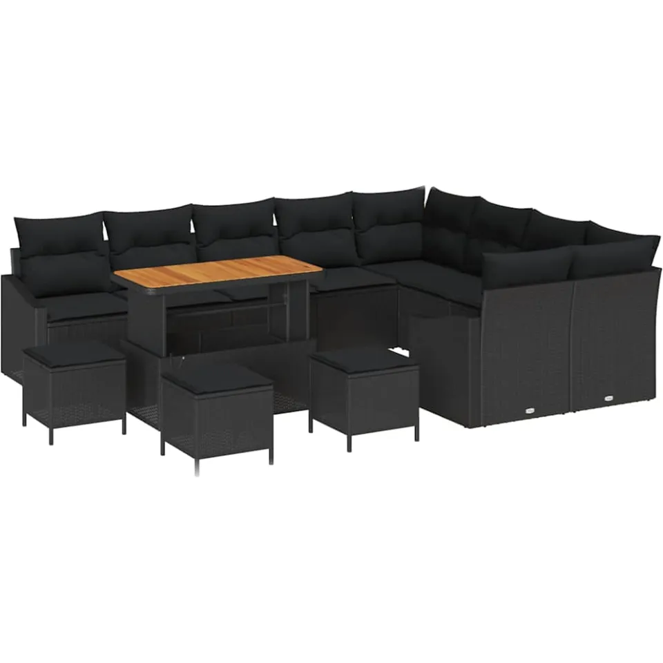 vidaXL Tuinbankenset 13 st Zwart poly rattan, foto 4