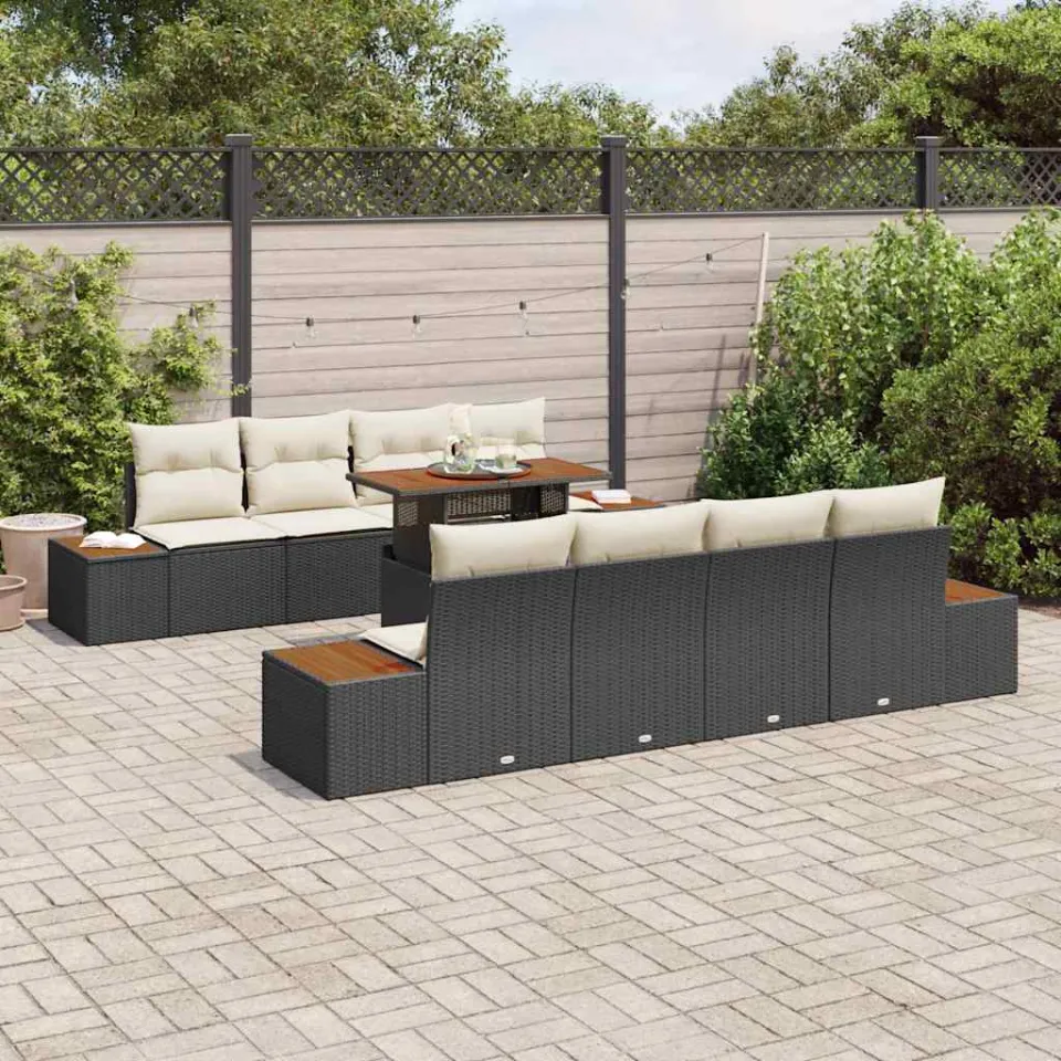 vidaXL Tuin Sofa Set 9 st Zwart Poly riet, foto 3