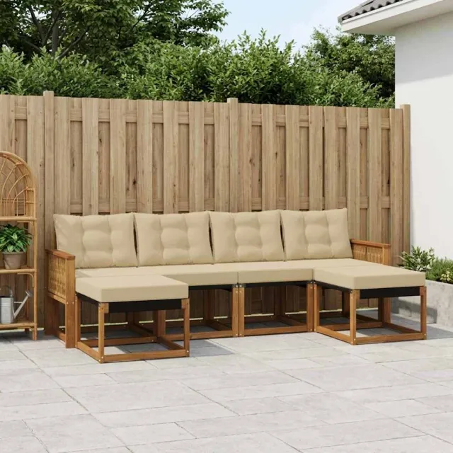 vidaXL Buiten bankenset 6 st 6-zits Natuurlijk en Beige