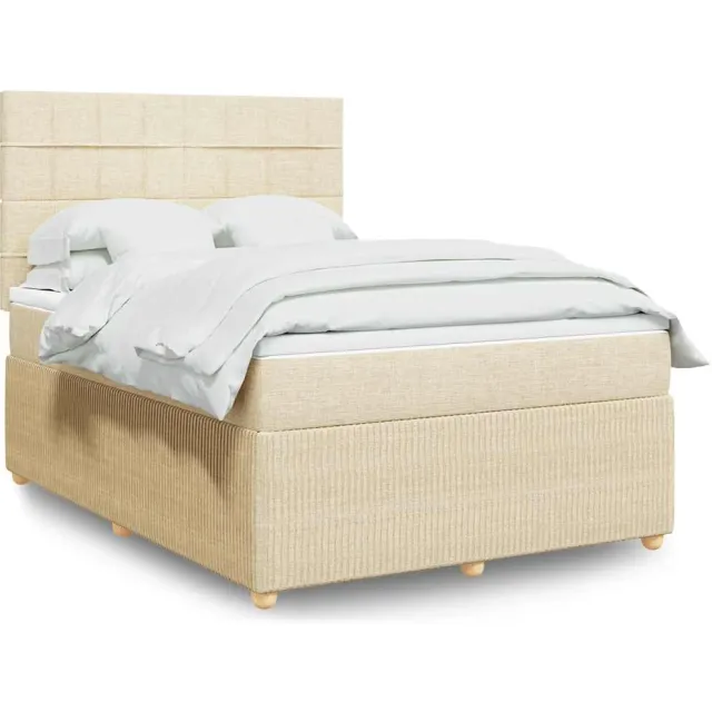 vidaXL Boxspring met matras stof crèmekleurig 140x190 cm