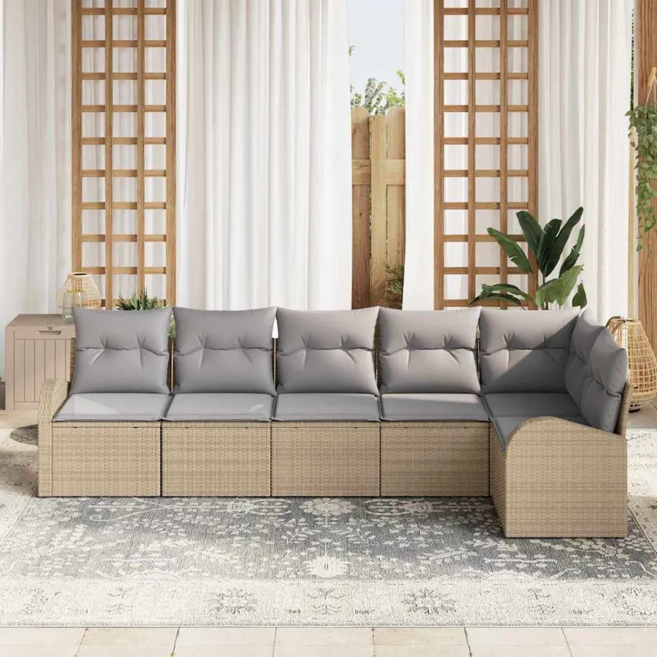 vidaXL Tuinbankenset 6 st Beige en Licht Grijs poly rattan, foto 3