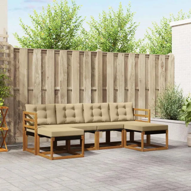 vidaXL Buiten bankenset 6 st 6-zits Natuurlijk en Beige