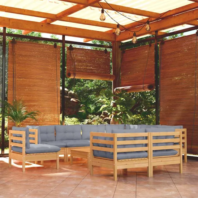 vidaXL 10-delige Loungeset met grijze kussens massief grenenhout grijs, foto 2