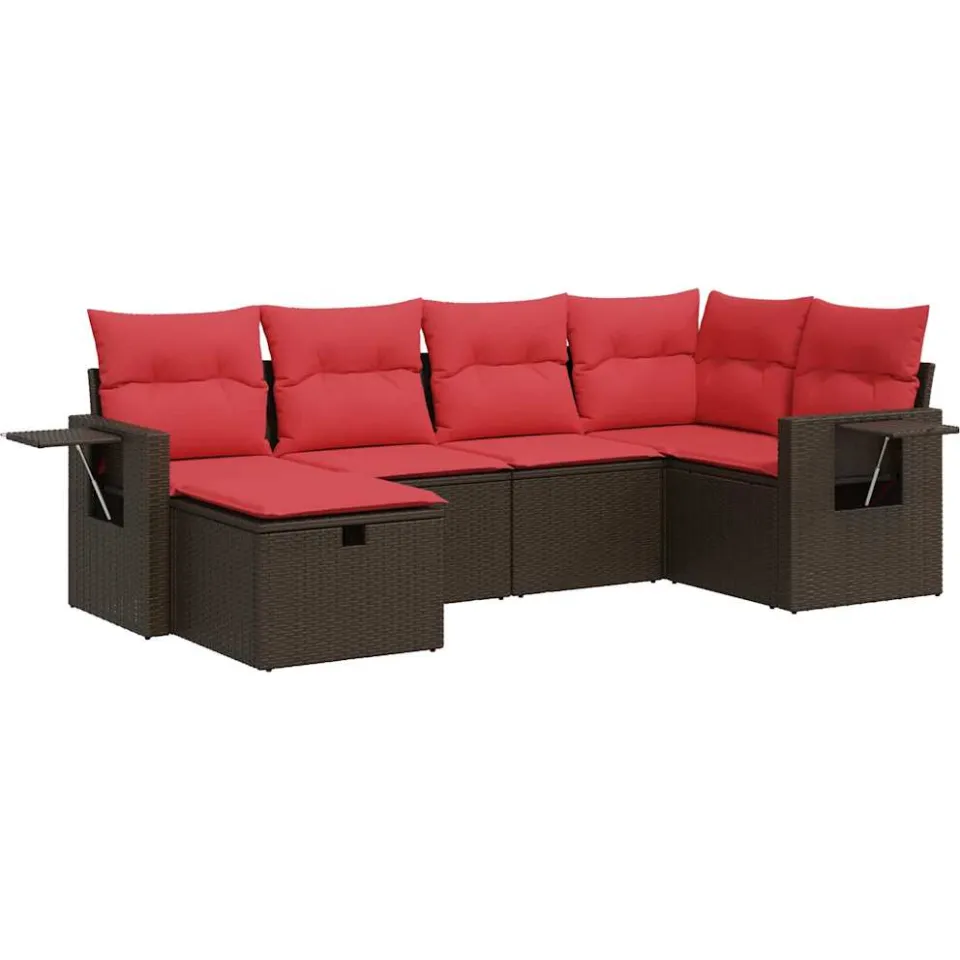 vidaXL 6-delige Loungeset met kussens poly rattan bruin, foto 3