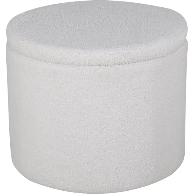 Nest living Amelia Poef Teddystof Wit - Met Opbergruimte - Rond - Met Deksel - Ø 51 x 43 cm