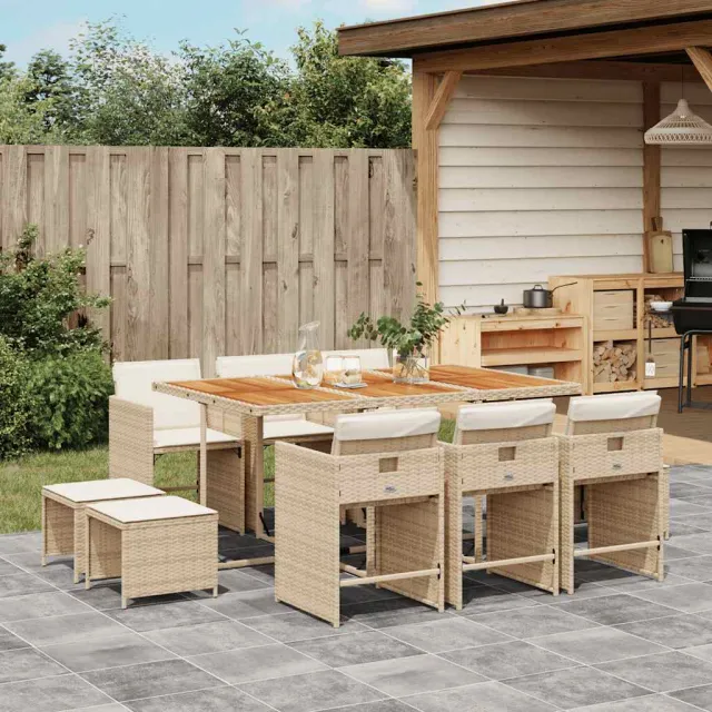 vidaXL 11-delige Tuinset met kussens poly rattan beige, foto 2
