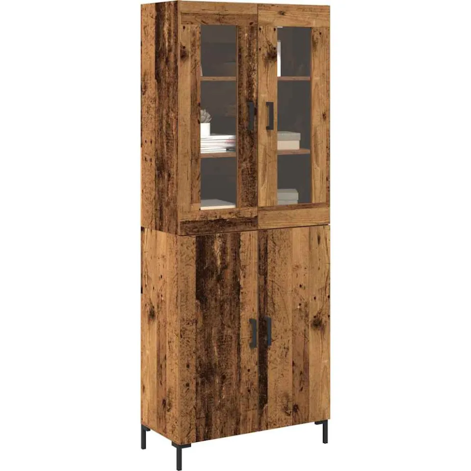 vidaXL Hoge kast 2 st Oud hout 69,5 x 34 x 180 cm Bewerkt hout Bruin