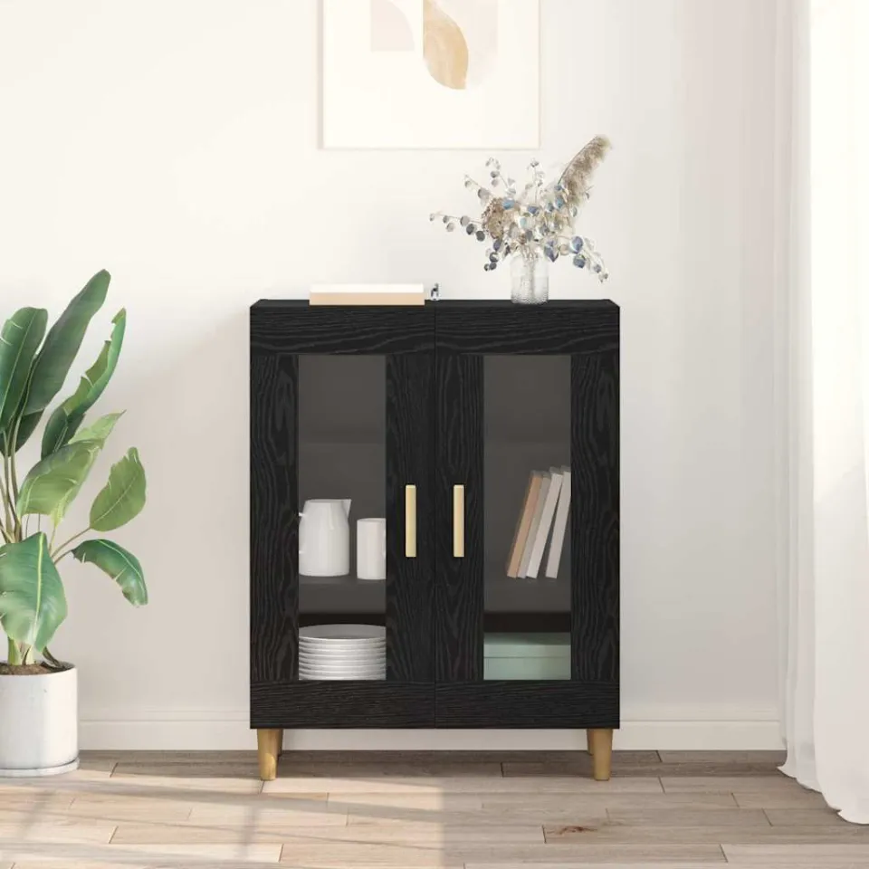 vidaXL Dressoir Zwart Eiken 69,5 x 34 x 90 cm Bewerkt hout, foto 4