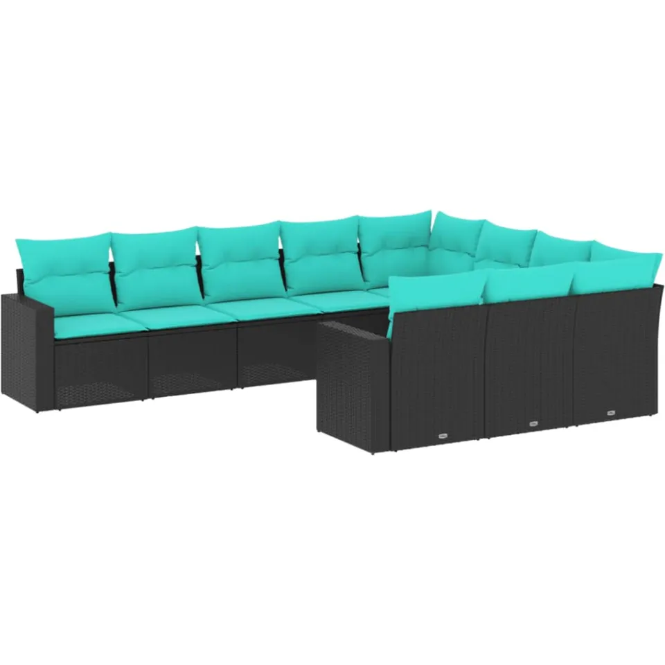vidaXL 10-delige Loungeset met kussens poly rattan zwart, foto 3