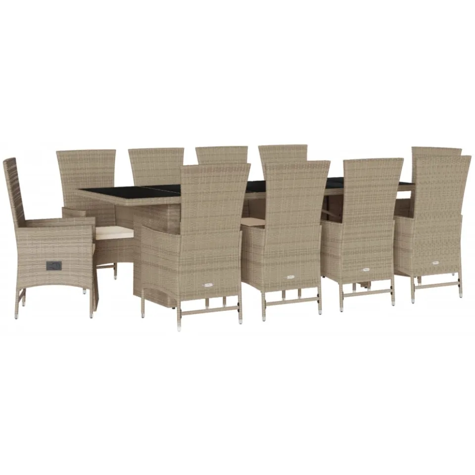 vidaXL 11-delige Tuinset met kussens poly rattan beige, foto 3