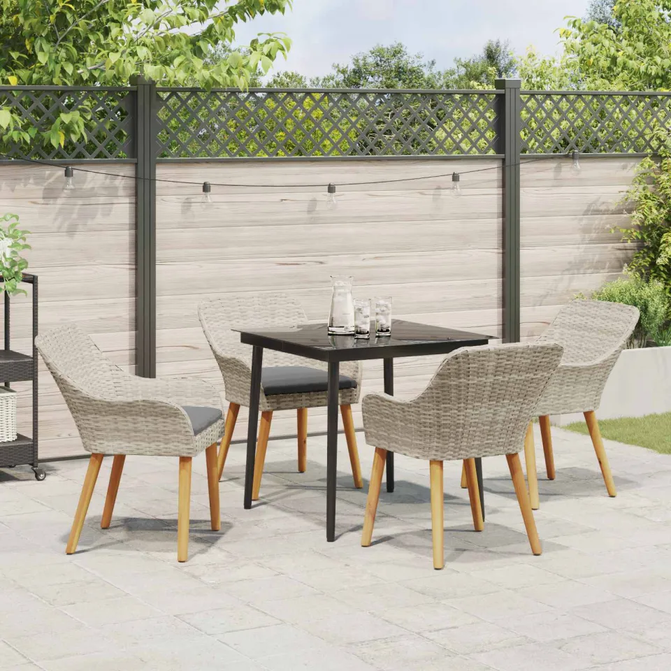 vidaXL Tuin eettafelset 5 st Lichtgrijs poly rattan, foto 3