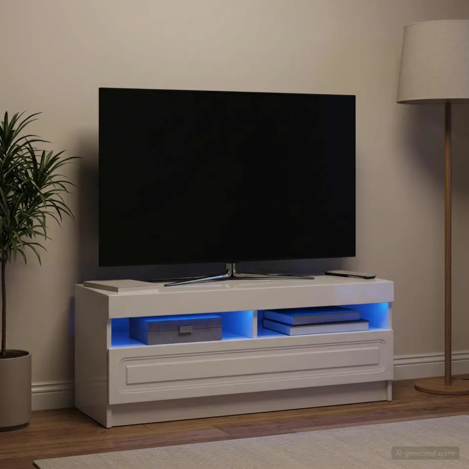 vidaXL LED tv-meubel Hoogglans Wit Bewerkt hout, foto 4