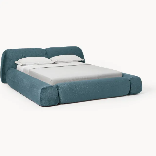 Westwing Collection Gestoffeerd teddy bouclé bed Wolke met opbergruimte Turquoise