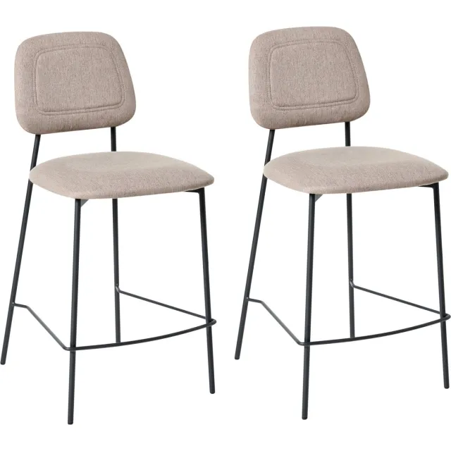 Beliani DUETTE - Barkruk set van 2 - Taupe - Kunstlinnen Beige