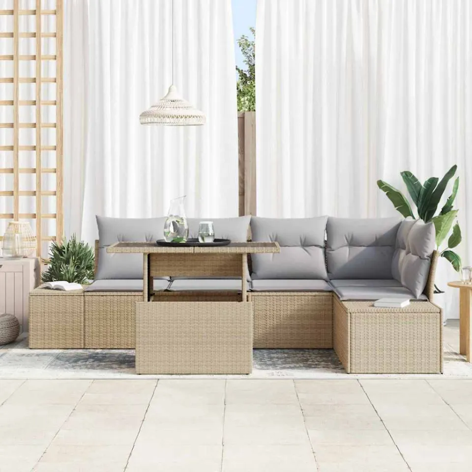 vidaXL Tuin Sofa Set 6 st Beige poly rattan, foto 3