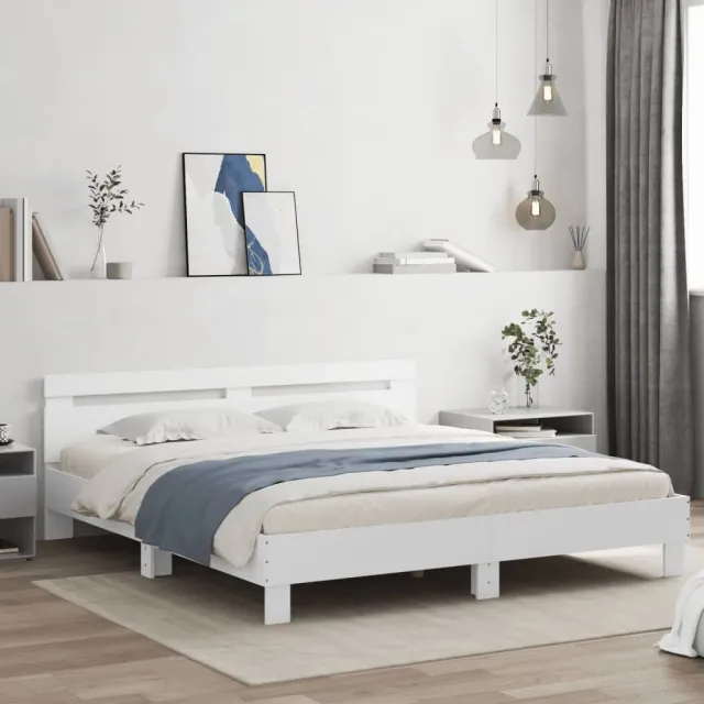 vidaXL Bedframe met hoofdeinde en LED-verlichting wit 160x200 cm