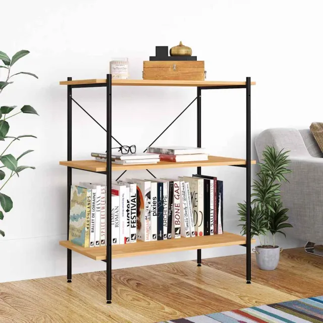 vidaXL 3-laags stellingkast zwart en eiken 80x40x92 cm, foto 2