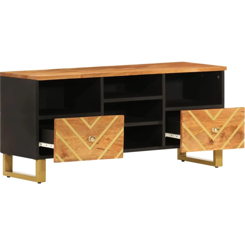 vidaXL Tv-meubel 100x33,5x46 cm massief mangohout bruin en zwart