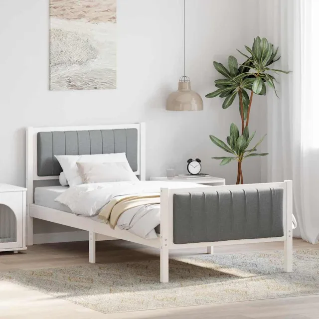 vidaXL Bedframe Wit en lichtgrijs 90 x 190 cm Massief grenenhout
