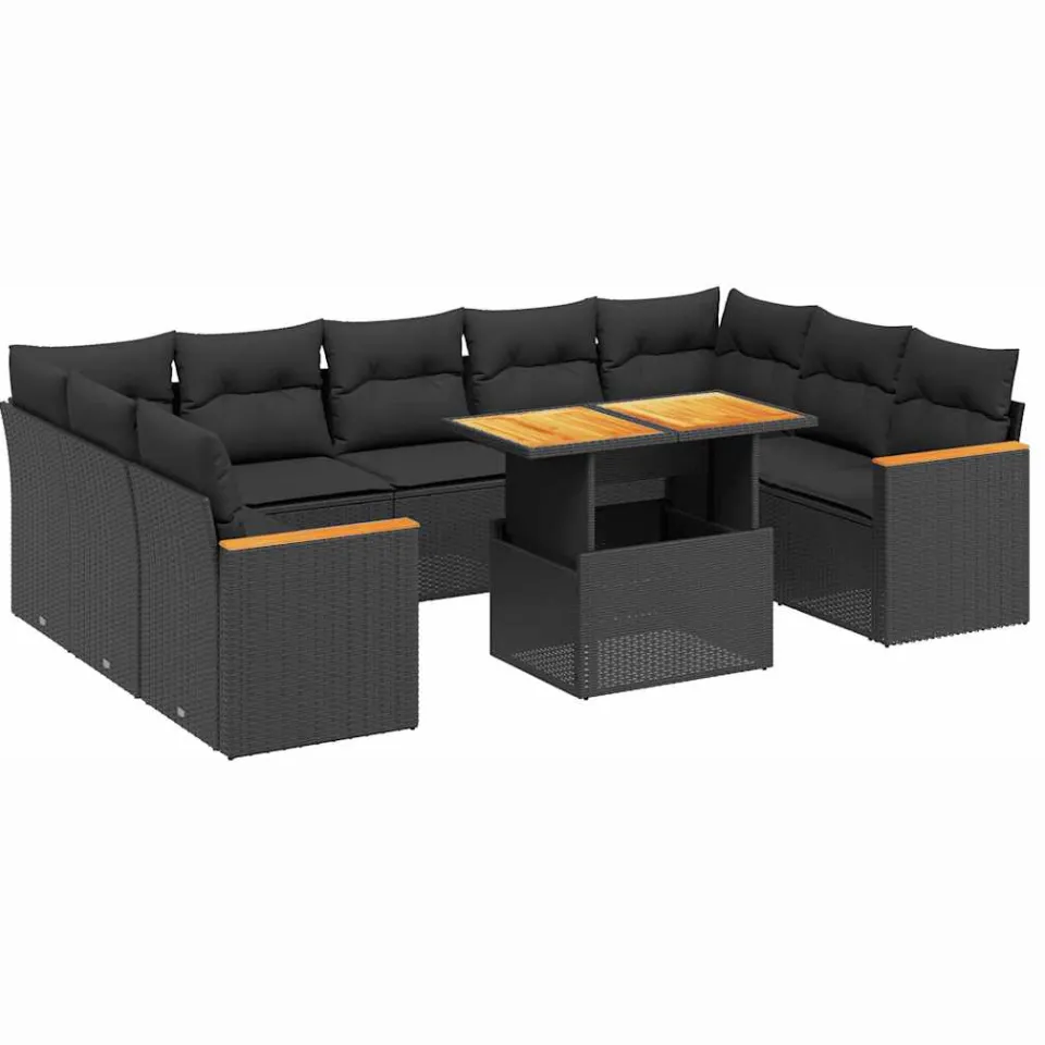 vidaXL 11-delige Loungeset met kussens poly rattan zwart
