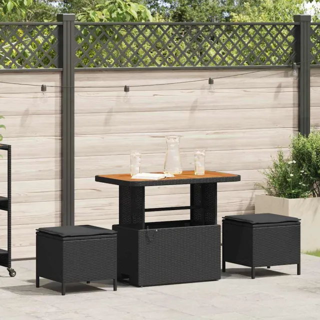 vidaXL Tuin eettafelset 3 st Zwart poly rattan, foto 2