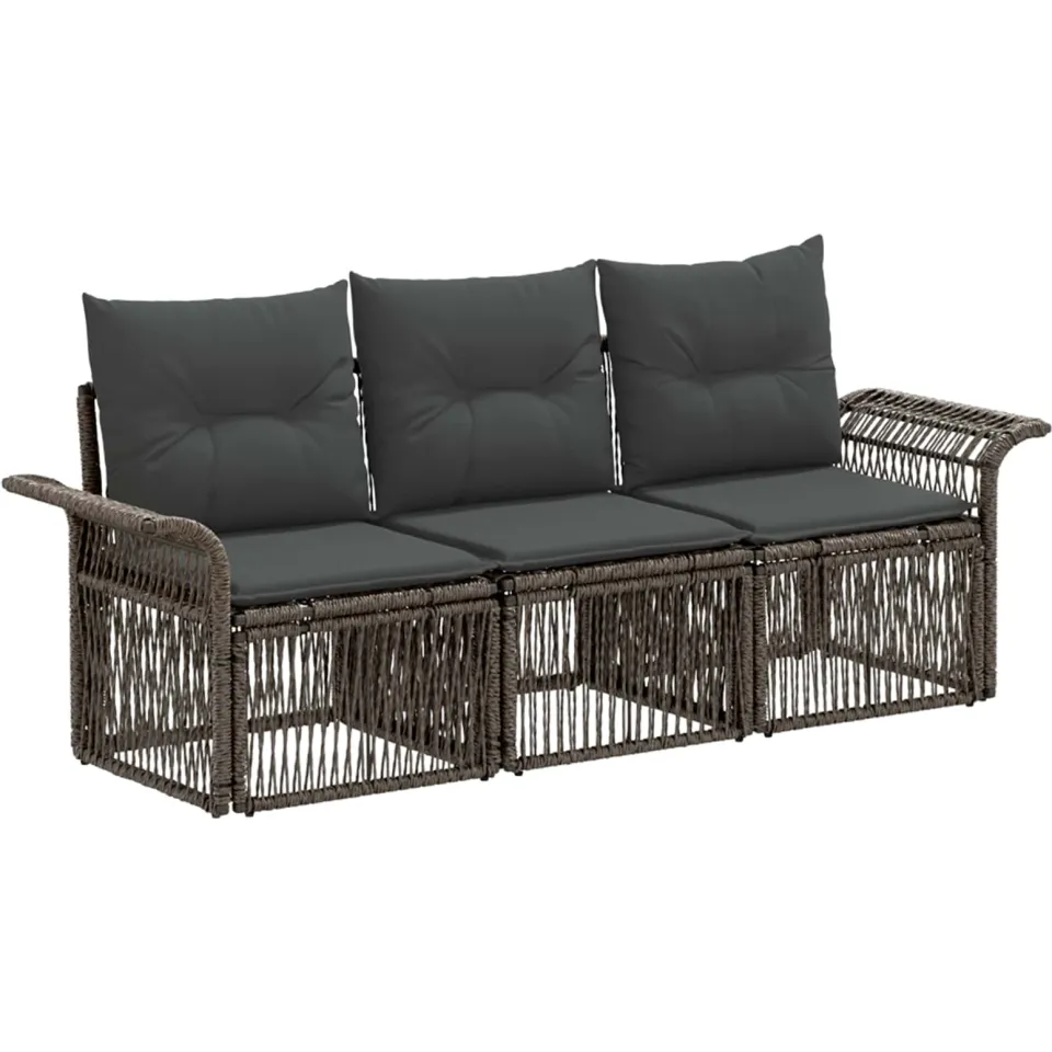 vidaXL Tuinbankenset 3 st 3-zits Grijs poly rattan, foto 3