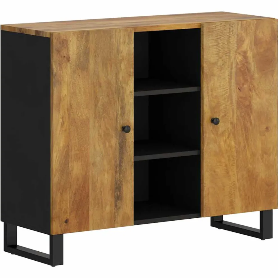 vidaXL Dressoir met 2 deuren 90x33x75 cm massief mangohout bruin, foto 3