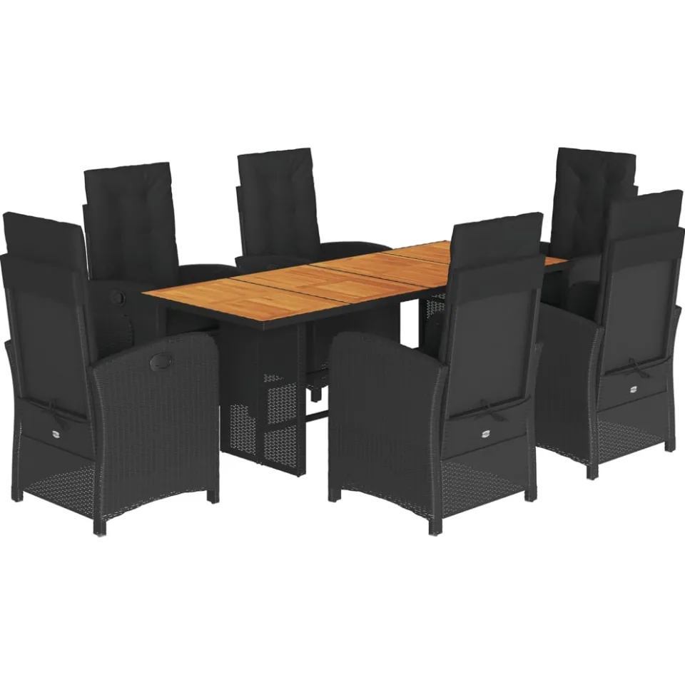 vidaXL 7-delige Tuinset met kussens poly rattan zwart, foto 4