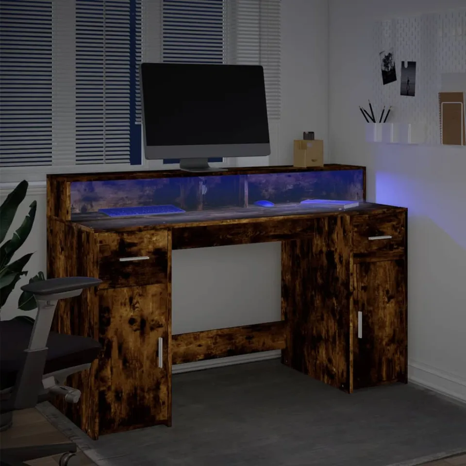 vidaXL Desk Gerookt eiken 140 x 55 x 91 cm Engineered wood, foto 4