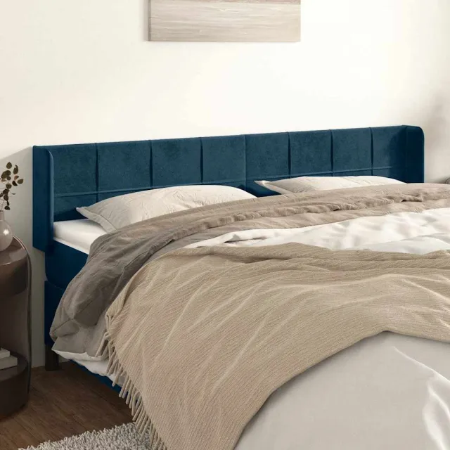 vidaXL Hoofdbord met randen 163x16x78/88 cm fluweel donkerblauw