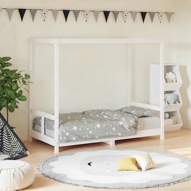 vidaXL Kinderbedframe 80x160 cm massief grenenhout wit, foto 2