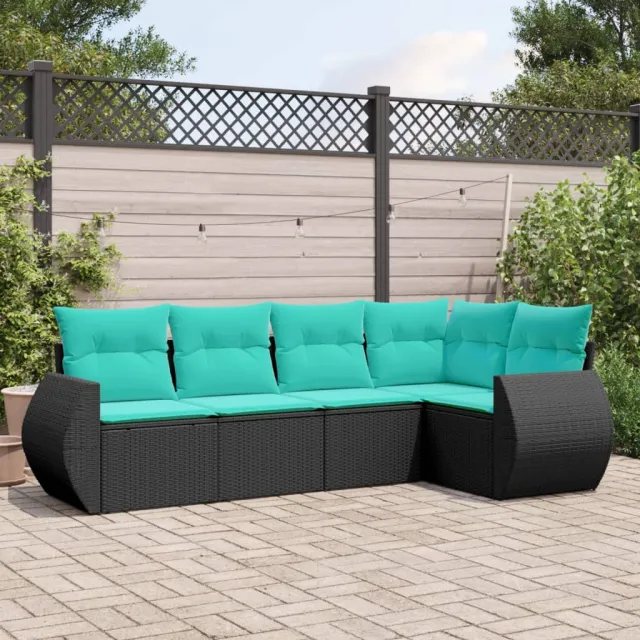 vidaXL 5-delige tuinbankset met kussens van zwart polyrotan, foto 2